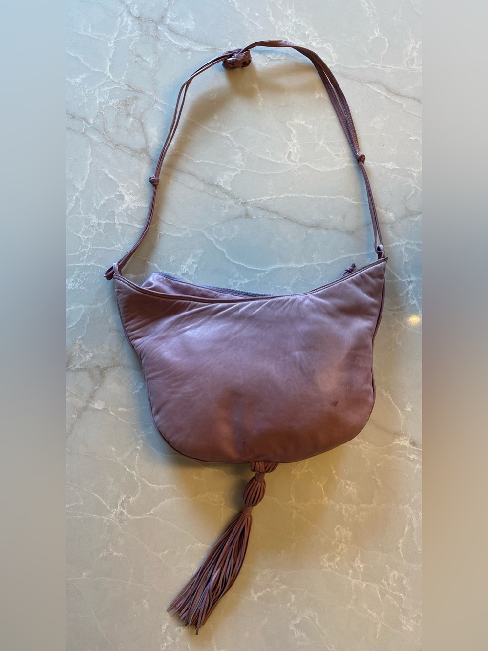 Vintage Bottega Veneta Dusty Lavender Leather Shoulder Bag with Gold Hardware